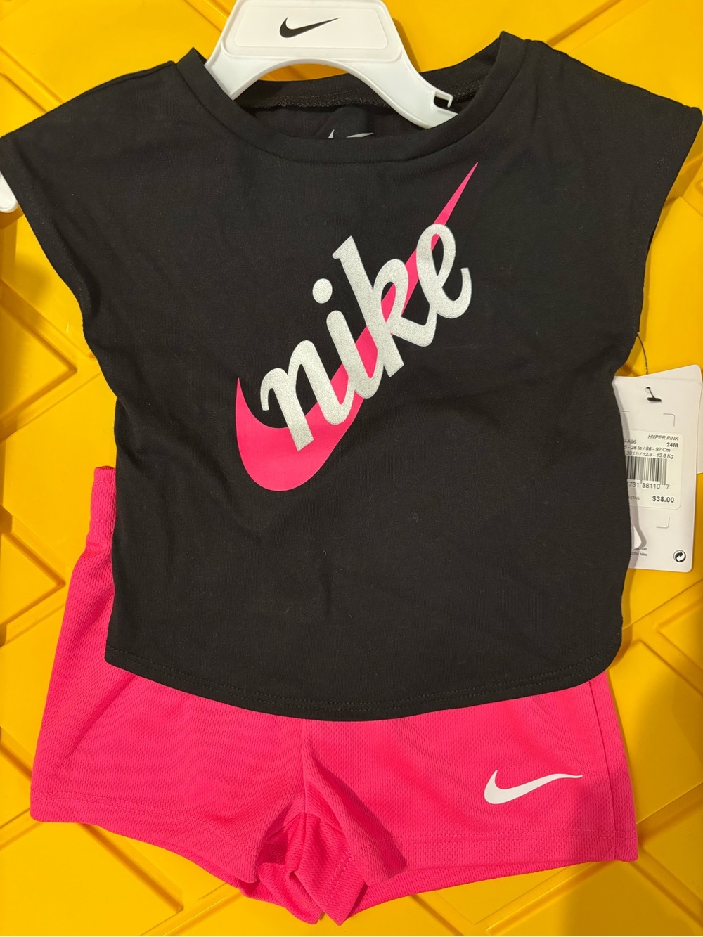 Nike Black Crop Tee with Hot Pink Swoosh & Hot Pink Shorts
